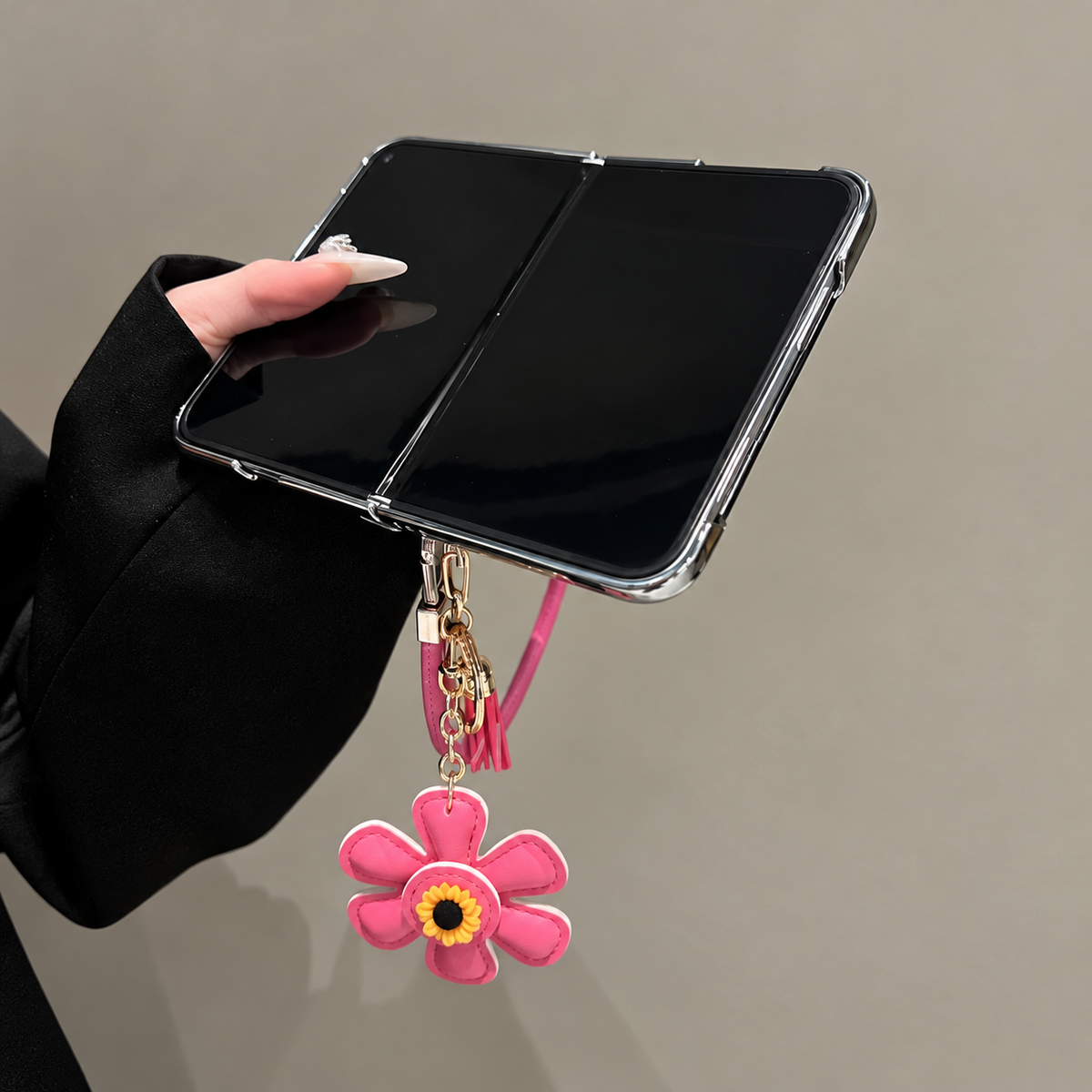 Pink Tulip Crossbody iPhone Case with Flower Charm