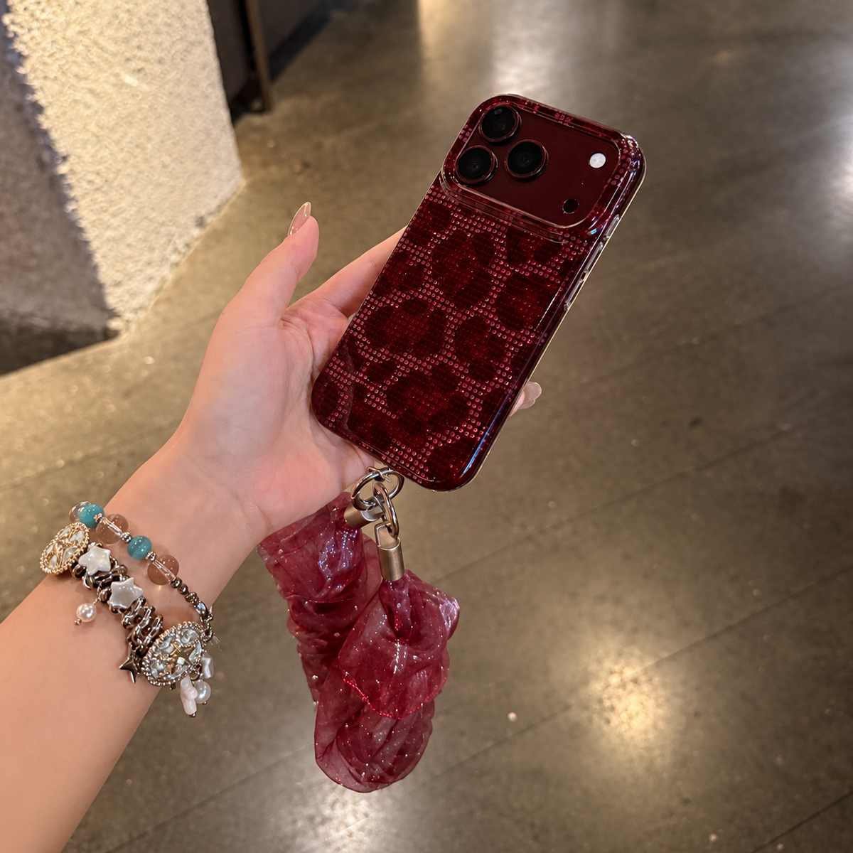 Burgundy Rosette Sparkle iPhone Case