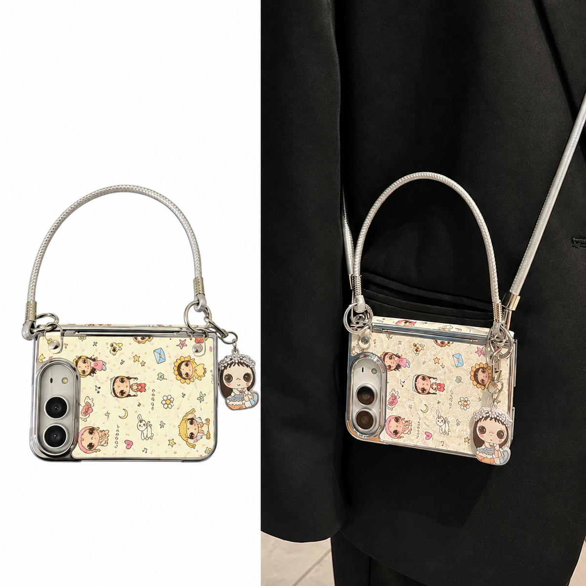 Doll Charm Glitter Crossbody iPhone Case