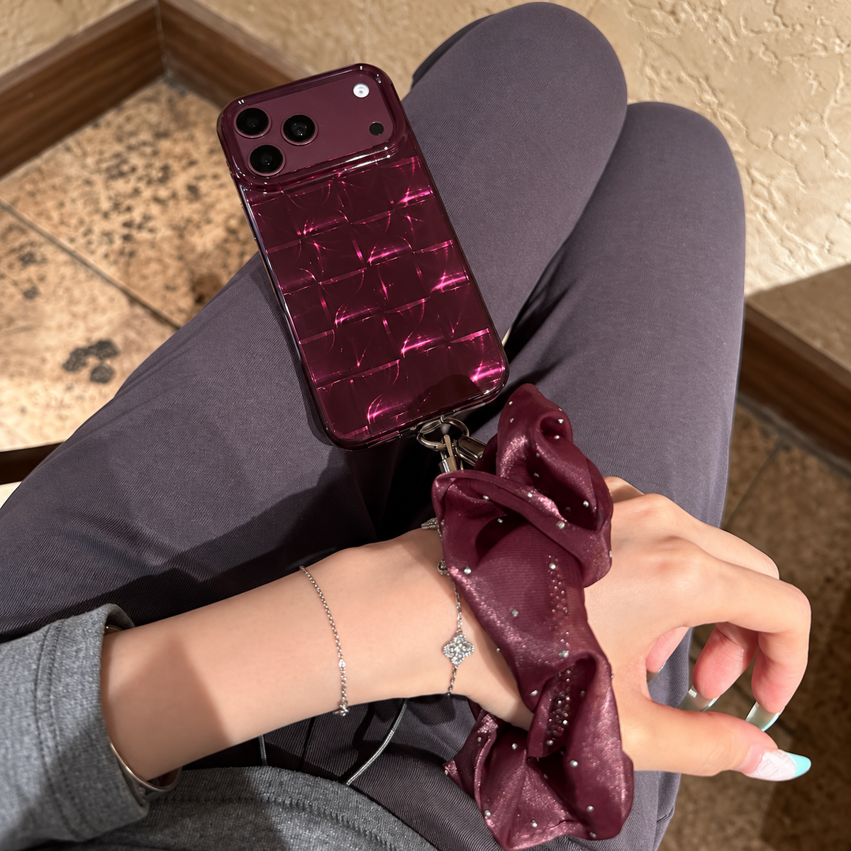 Burgundy Woven Scrunchie iPhone Case