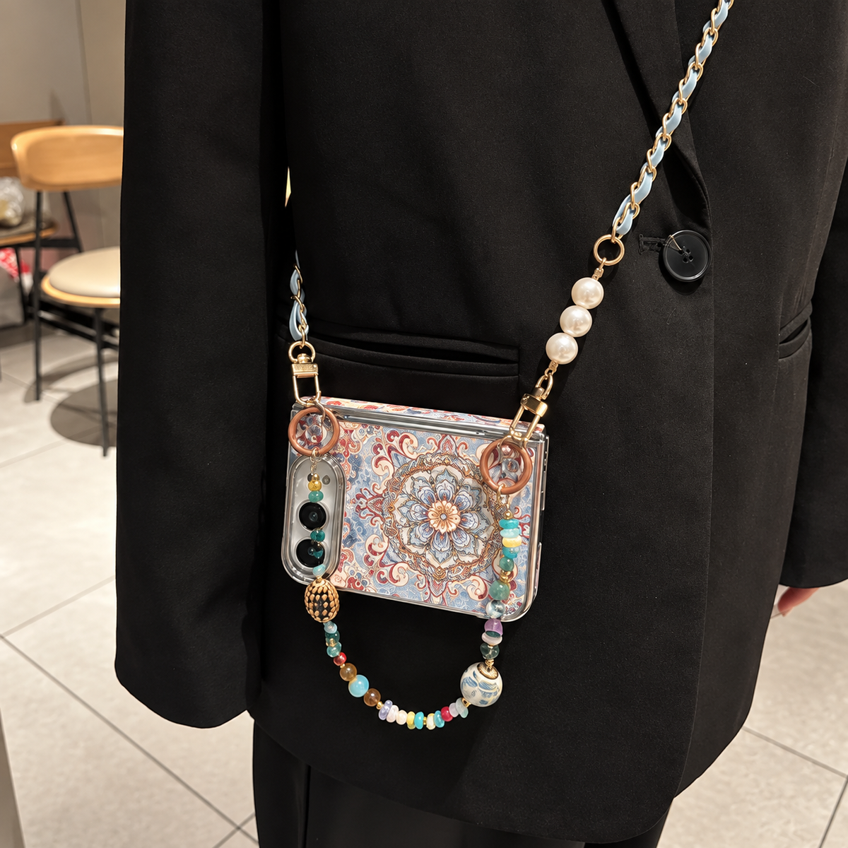 Vintage Mandala iPhone Duo Case with Beaded Strap