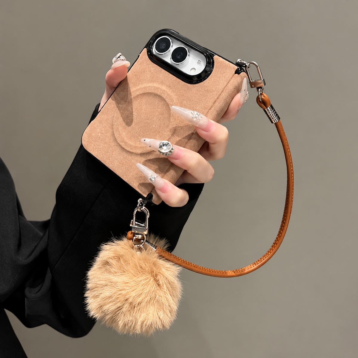 Cocoa Charm iPhone Duo Case with Pom-Pom Strap