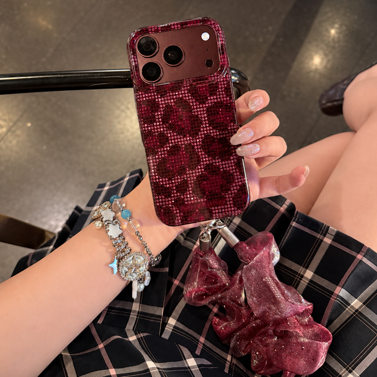 Burgundy Rosette Sparkle iPhone Case