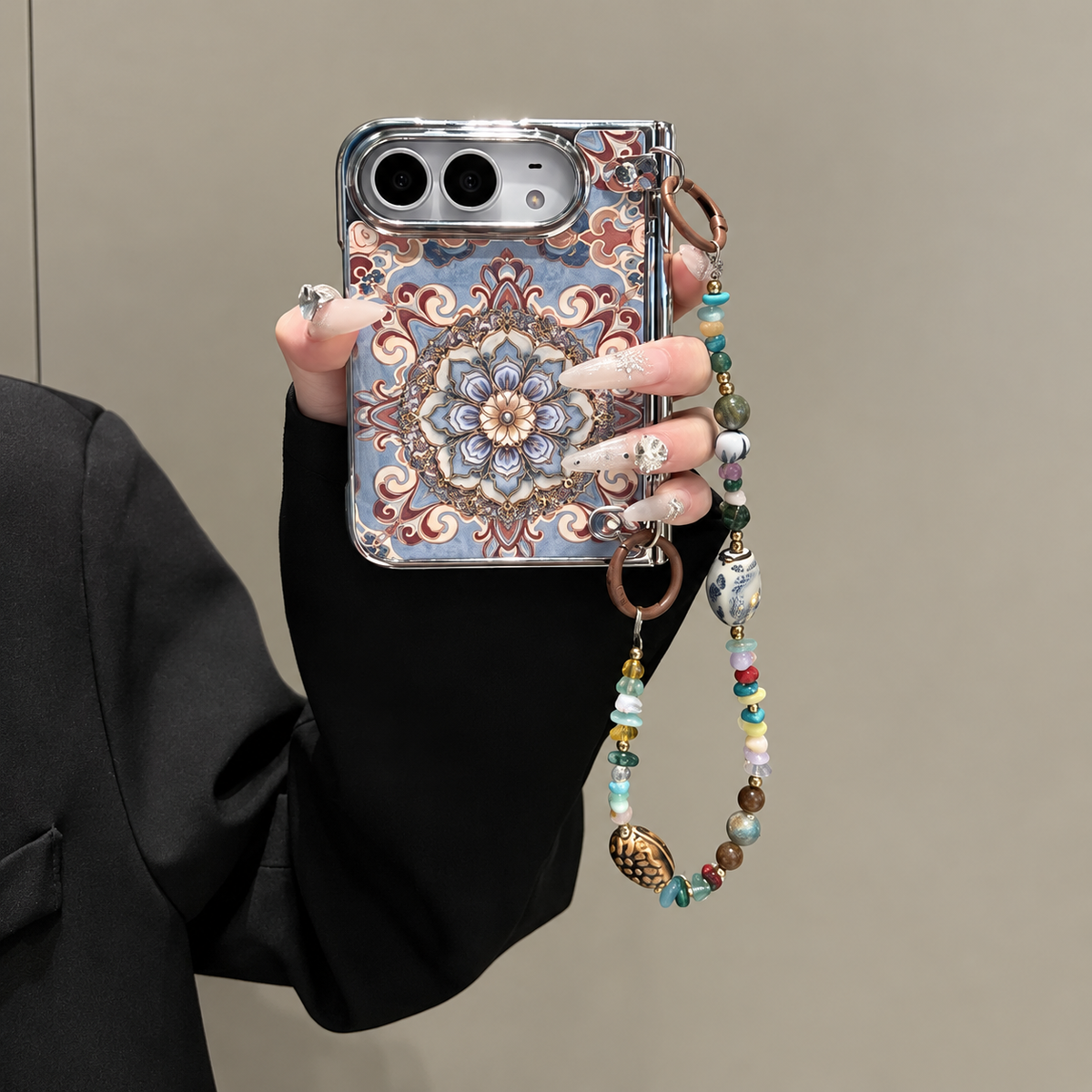 Vintage Mandala iPhone Duo Case with Beaded Strap