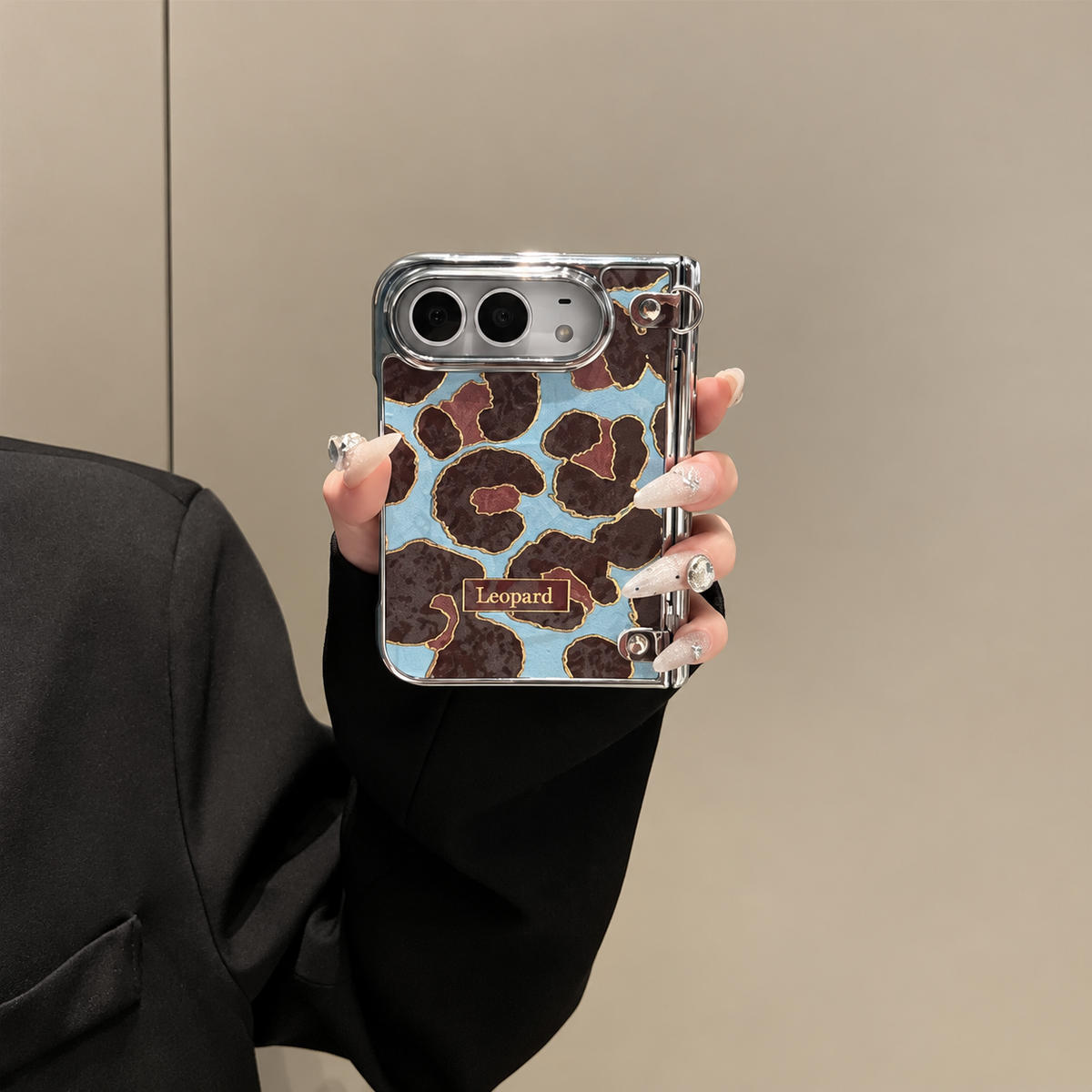 Blue Leopard Beaded Strap iPhone Duo Case