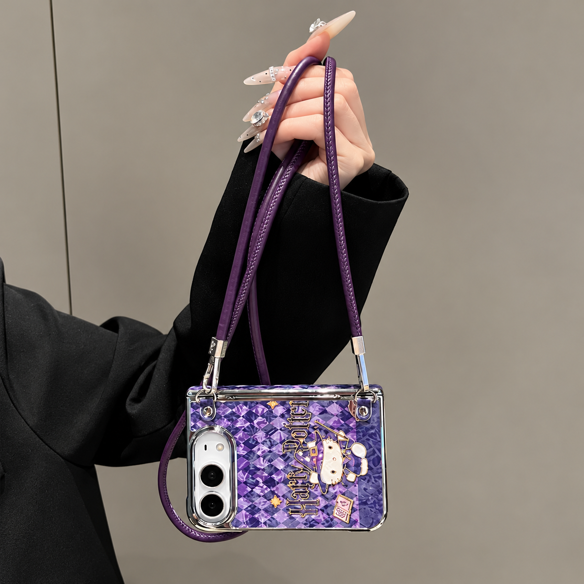 Purple Wizard Kitty Case with Beaded Charm Strap