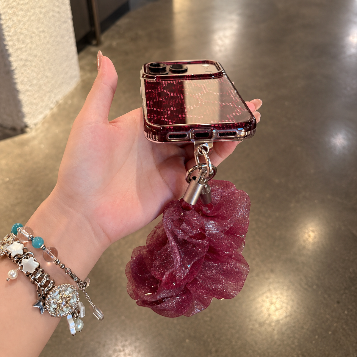 Burgundy Rosette Sparkle iPhone Case