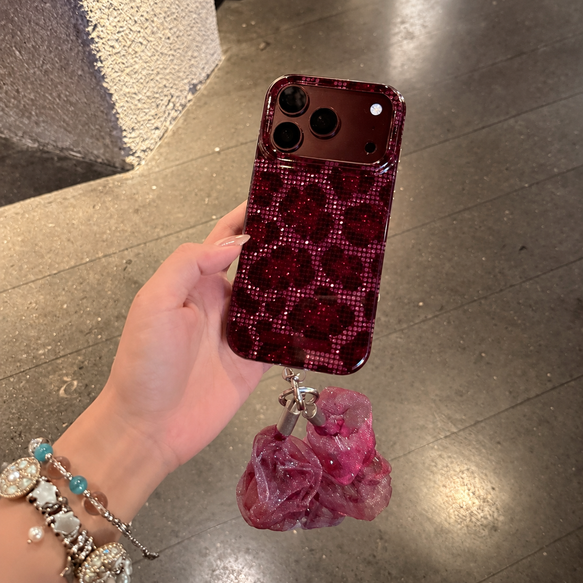 Burgundy Rosette Sparkle iPhone Case