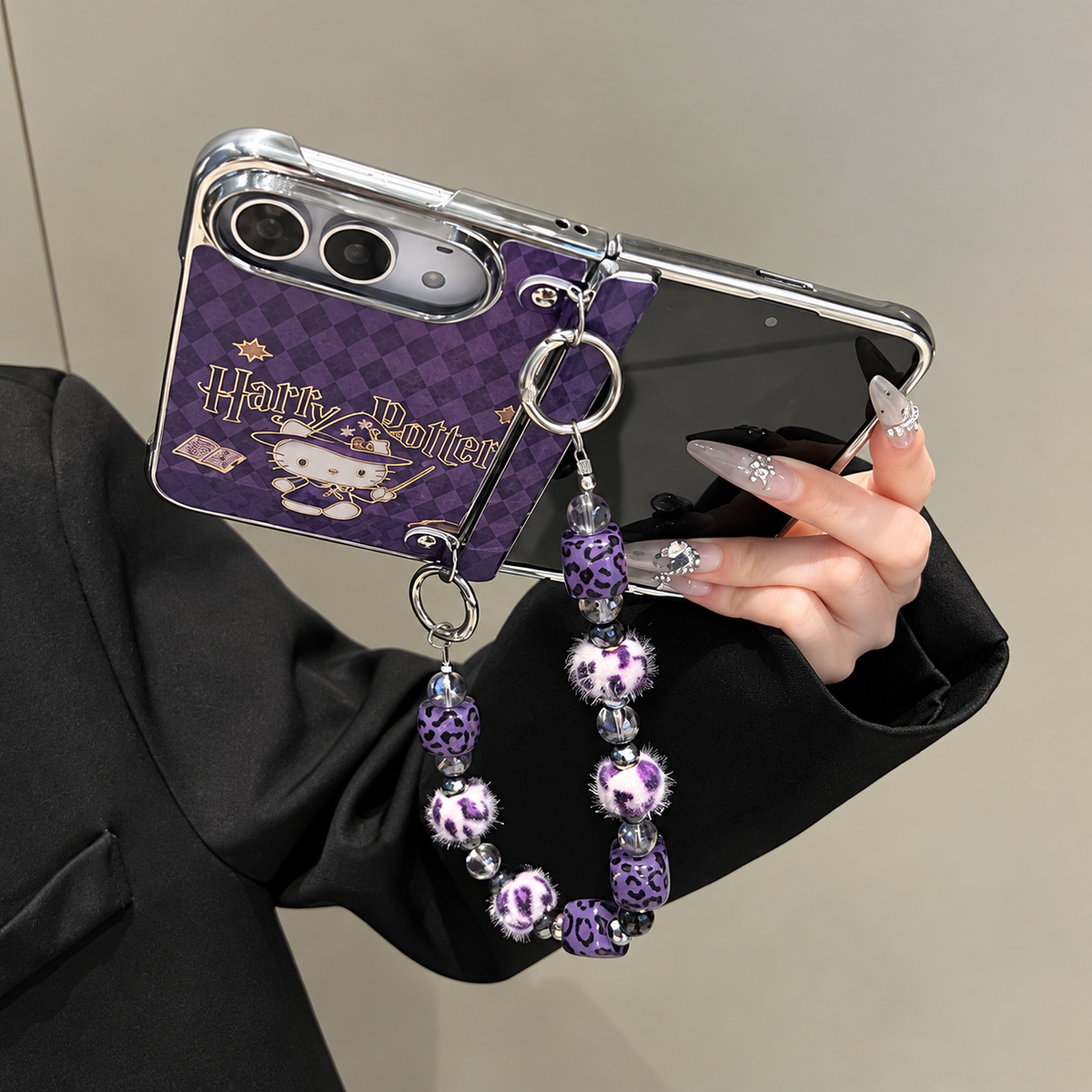 Purple Wizard Kitty Case with Beaded Charm Strap
