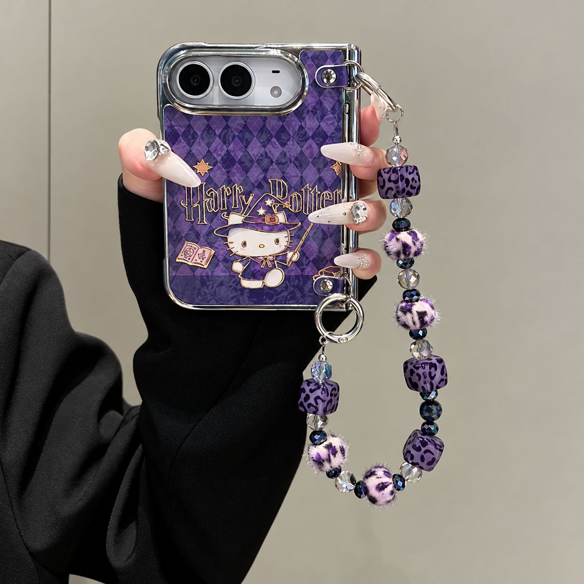 Purple Wizard Kitty Case with Beaded Charm Strap