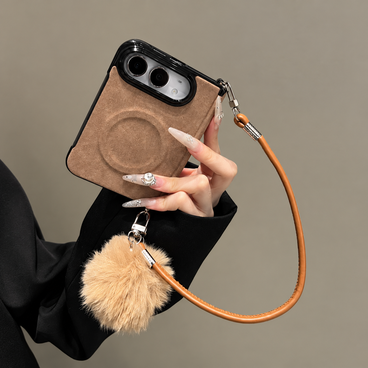 Cocoa Charm iPhone Duo Case with Pom-Pom Strap