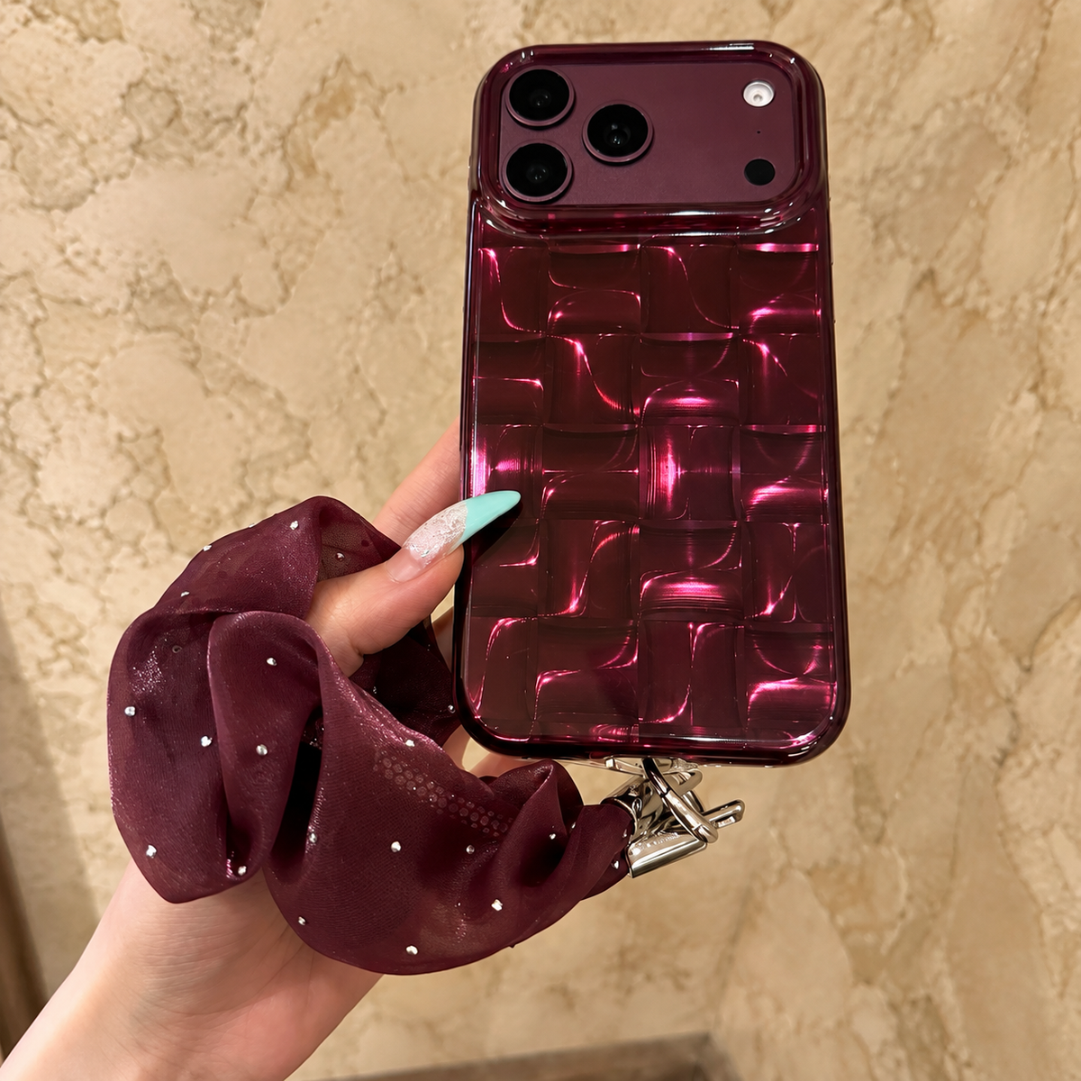 Burgundy Woven Scrunchie iPhone Case