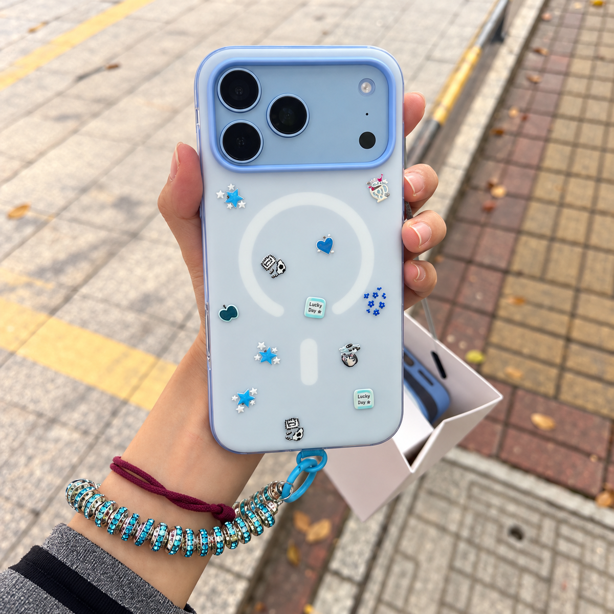 Blue Star iPhone Case with Beaded Charm