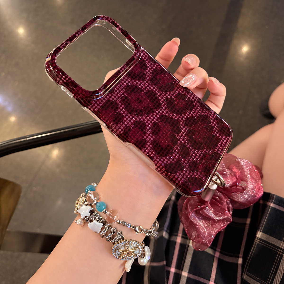 Burgundy Rosette Sparkle iPhone Case