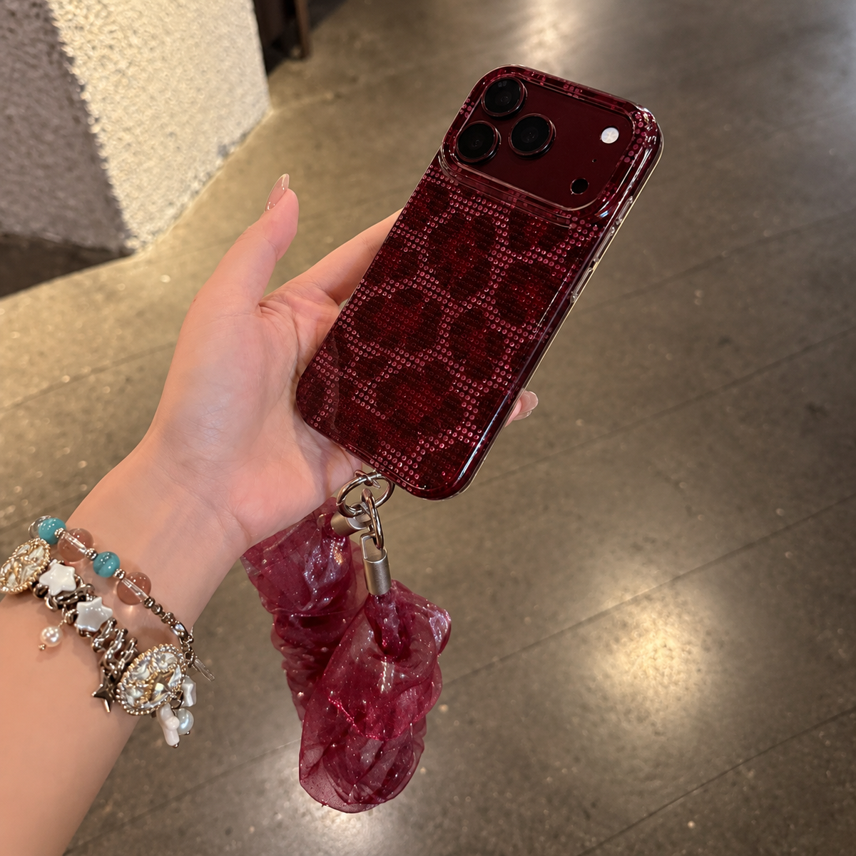 Burgundy Rosette Sparkle iPhone Case