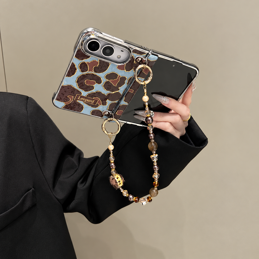 Blue Leopard Beaded Strap iPhone Duo Case