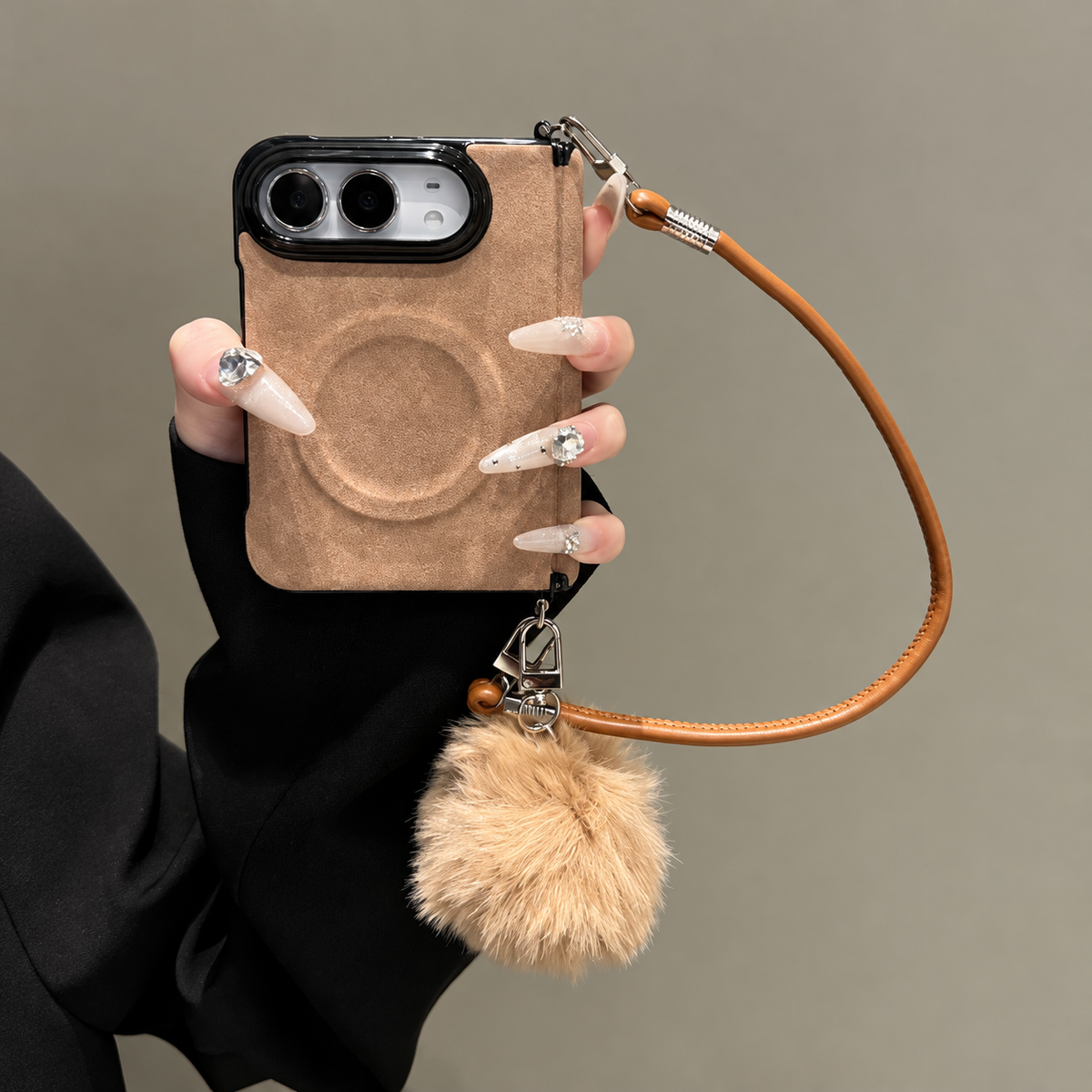 Cocoa Charm iPhone Duo Case with Pom-Pom Strap