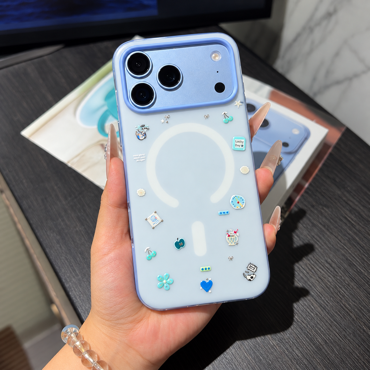 Blue Star iPhone Case with Beaded Charm