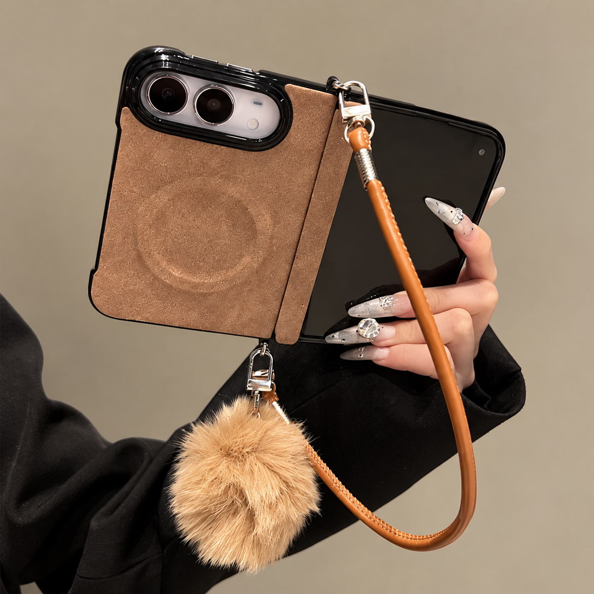 Cocoa Charm iPhone Duo Case with Pom-Pom Strap